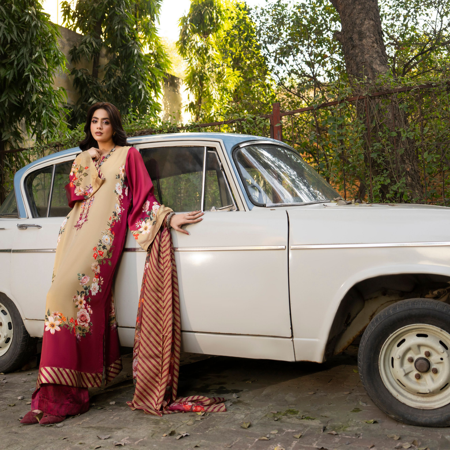 "Eliana" Embroidered Printed Shamooz Silk by Karma Collection | Asian Clothes | Eid
