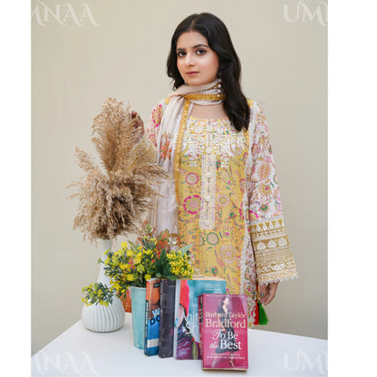 UA-173 Embroidered Linen 3 Pc | Ready to Wear | Asian Clothes by Umnaa