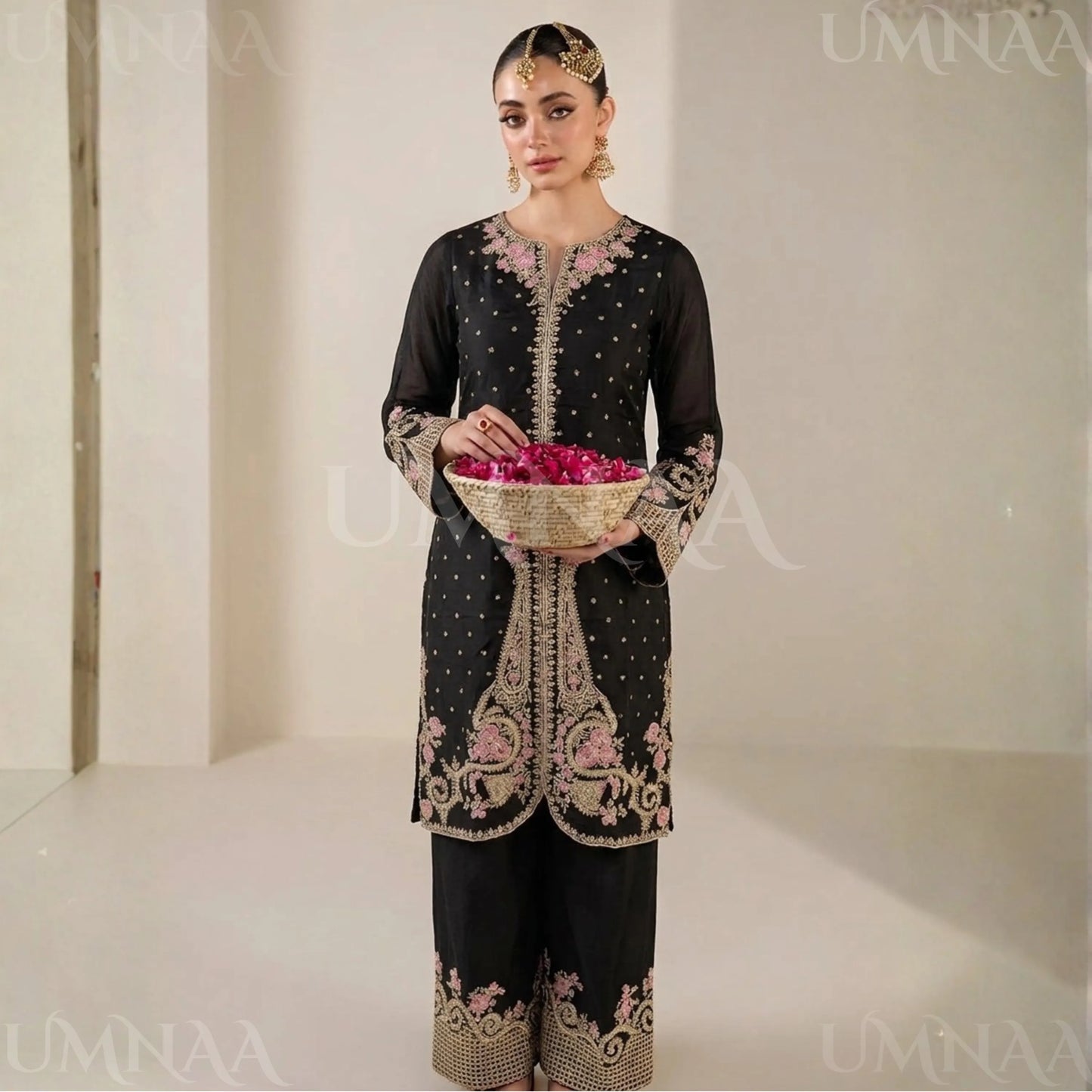 UA-182 Embroidered Viscose 3 Piece Suit with Organza Dupatta | Elegant Pakistani Party Wear by Umnaa