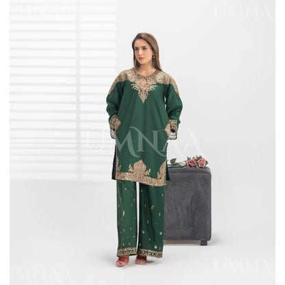 UA-187 Embroidered Cotton dress with Pockets by Umnaa | Ready to Wear | Pakistani Asian Clothes