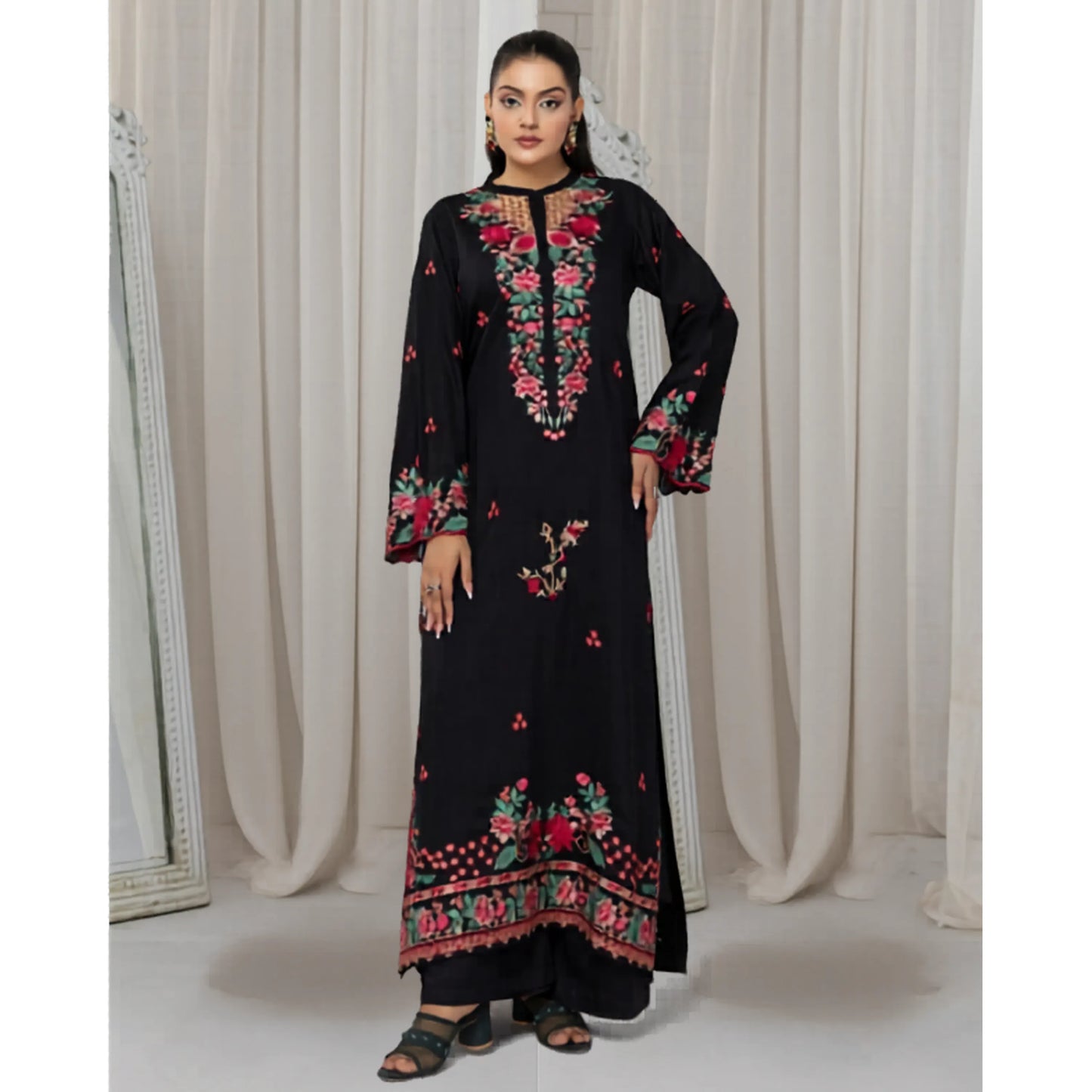 UTT-22 Embroidered Viscose Linen Kaftan Style 2 Piece Co Ord Set Collection by Traditional Thread