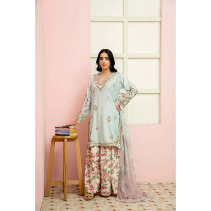 UMRZ-60 Maharani Festive Embroidered Linen with printed Sharara collection by Rangz | Ready to Wear Pakistani Asian clothes