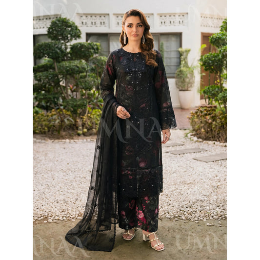 UA-200 Embroidered Chiffon 3-Piece with Printed Lining & Trouser