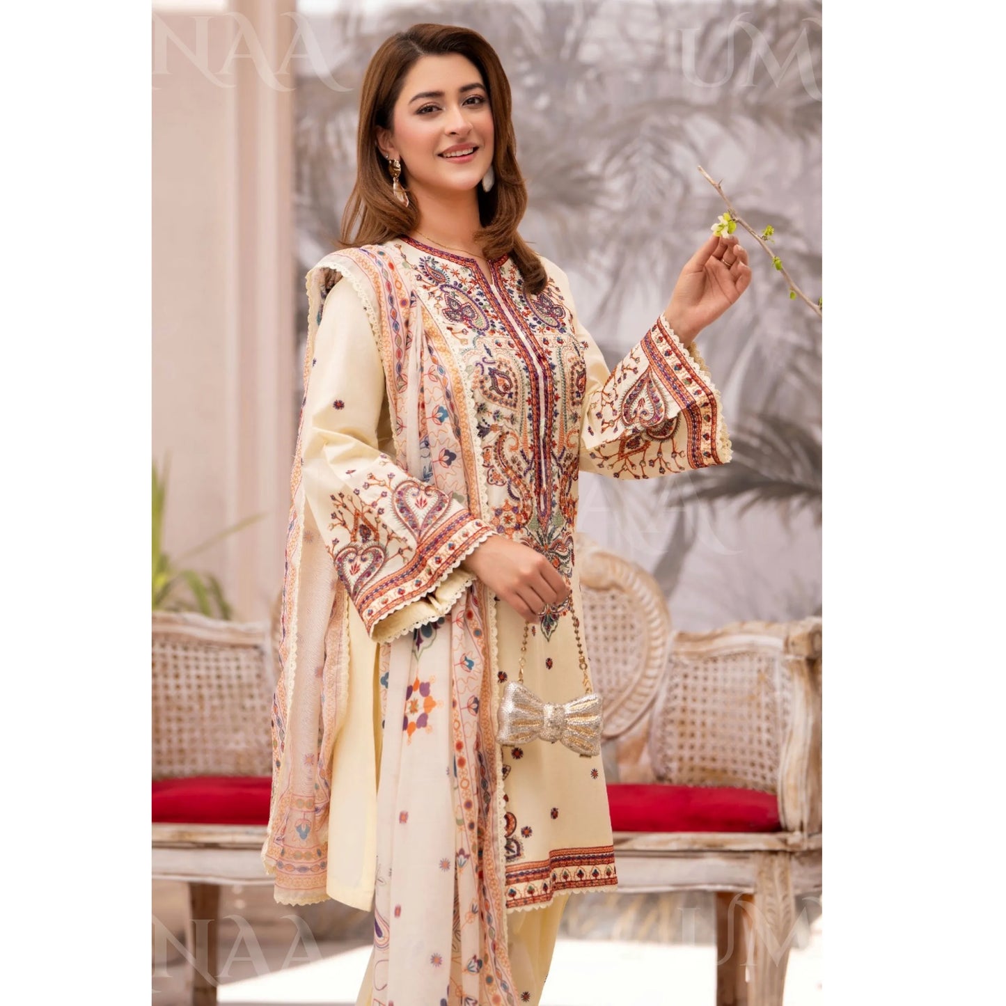 UA-188 Embroidered Cotton dress by Umnaa | Ready to Wear | Pakistani Asian Clothes
