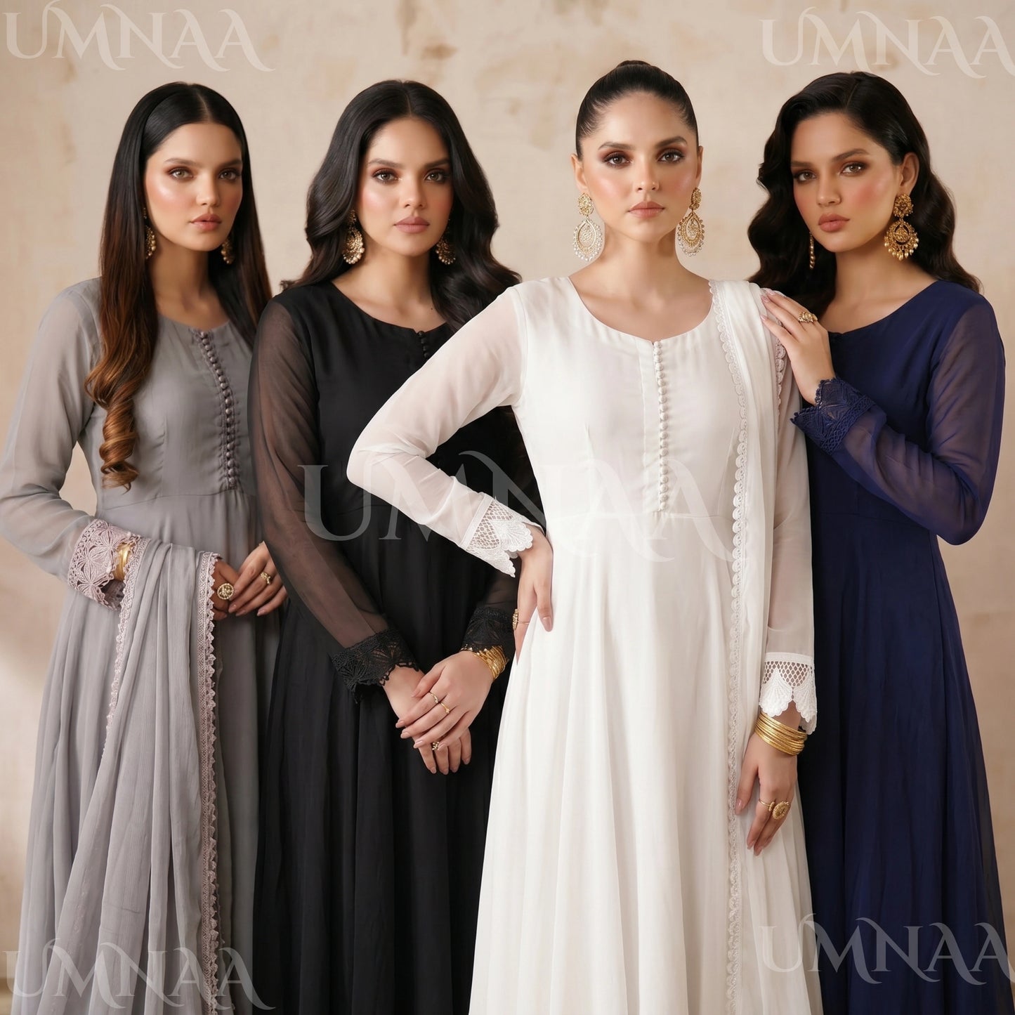 UA-204 Luxury Embroidered Chiffon Frock Collection 3 Pc | Ready to Wear | Umnaa