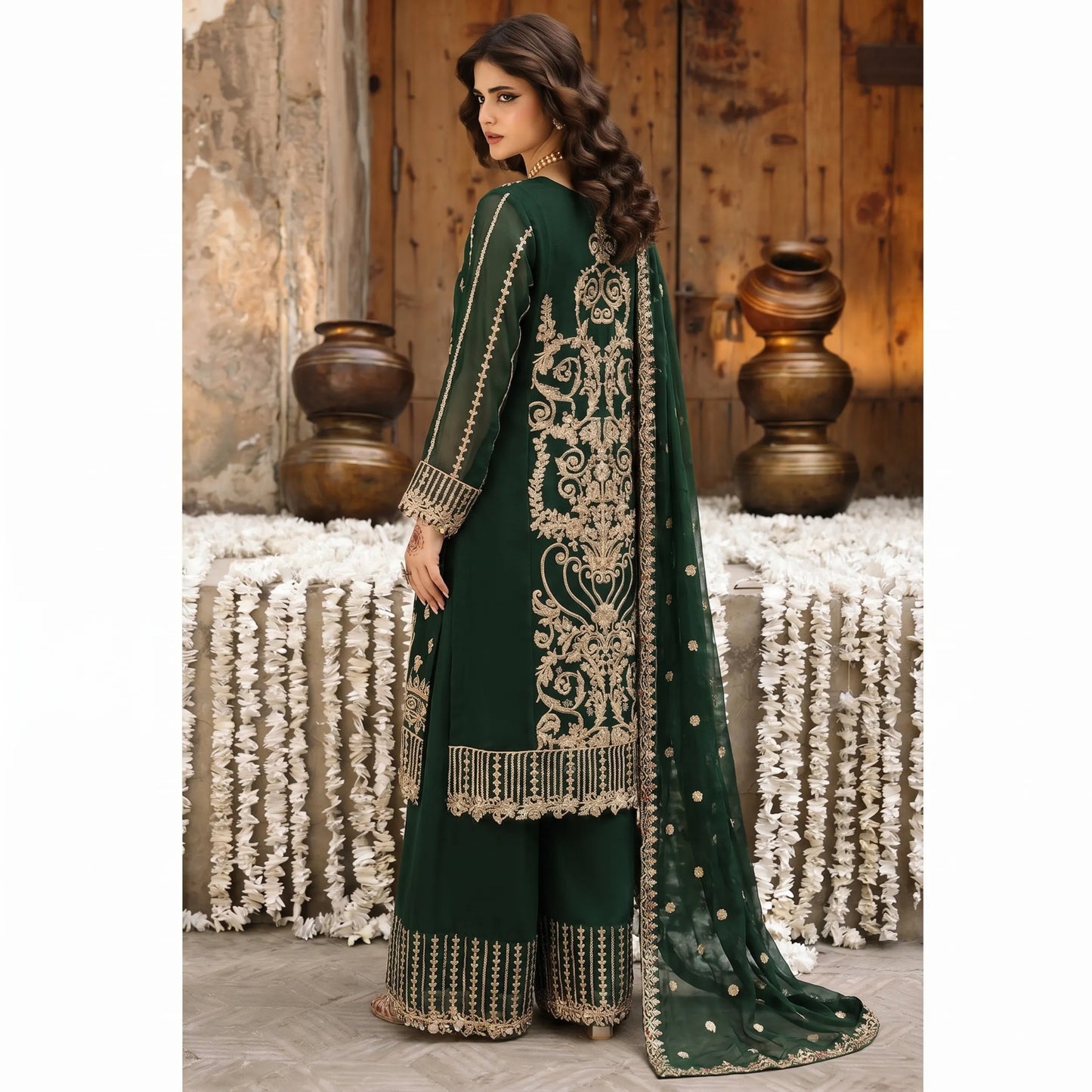 U-73 3 Pc women's Embroidered Chiffon salwar kameez Pakistani Indian fashion Traditional Womenswear Festive collection-UMNAA