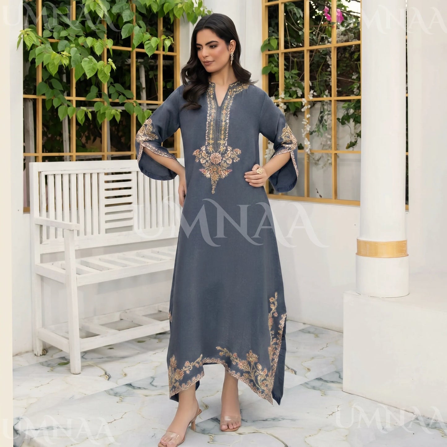 UA-188 Lava Silk Kaftan Dress Embroidered 1 Piece Festive Wear by Umnaa
