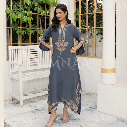 UA-188 Lava Silk Kaftan Dress Embroidered 1 Piece Festive Wear by Umnaa