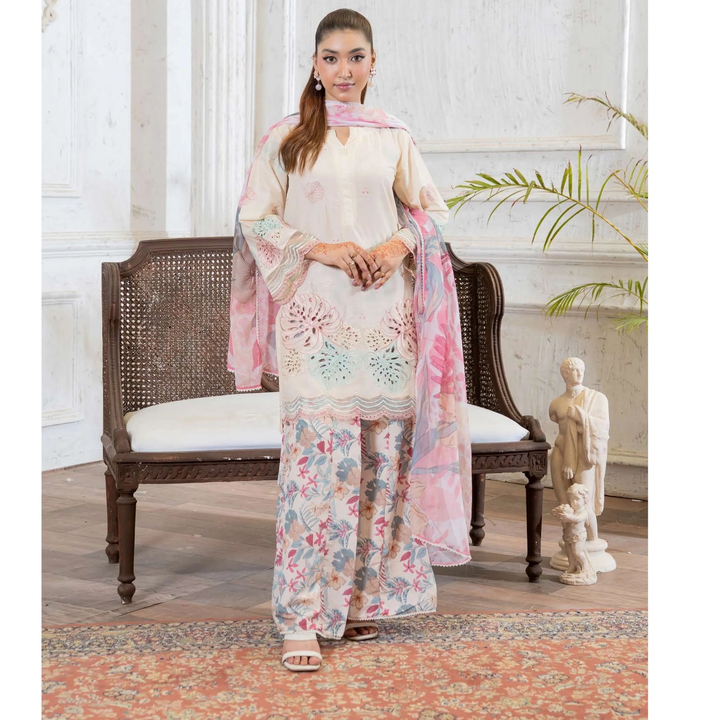 UMRZ-61 "Riwayat" by Rangz Embroidered Cotton with poly Lawn Sharara Festive collection| Ready to Wear Pakistani Asian clothes