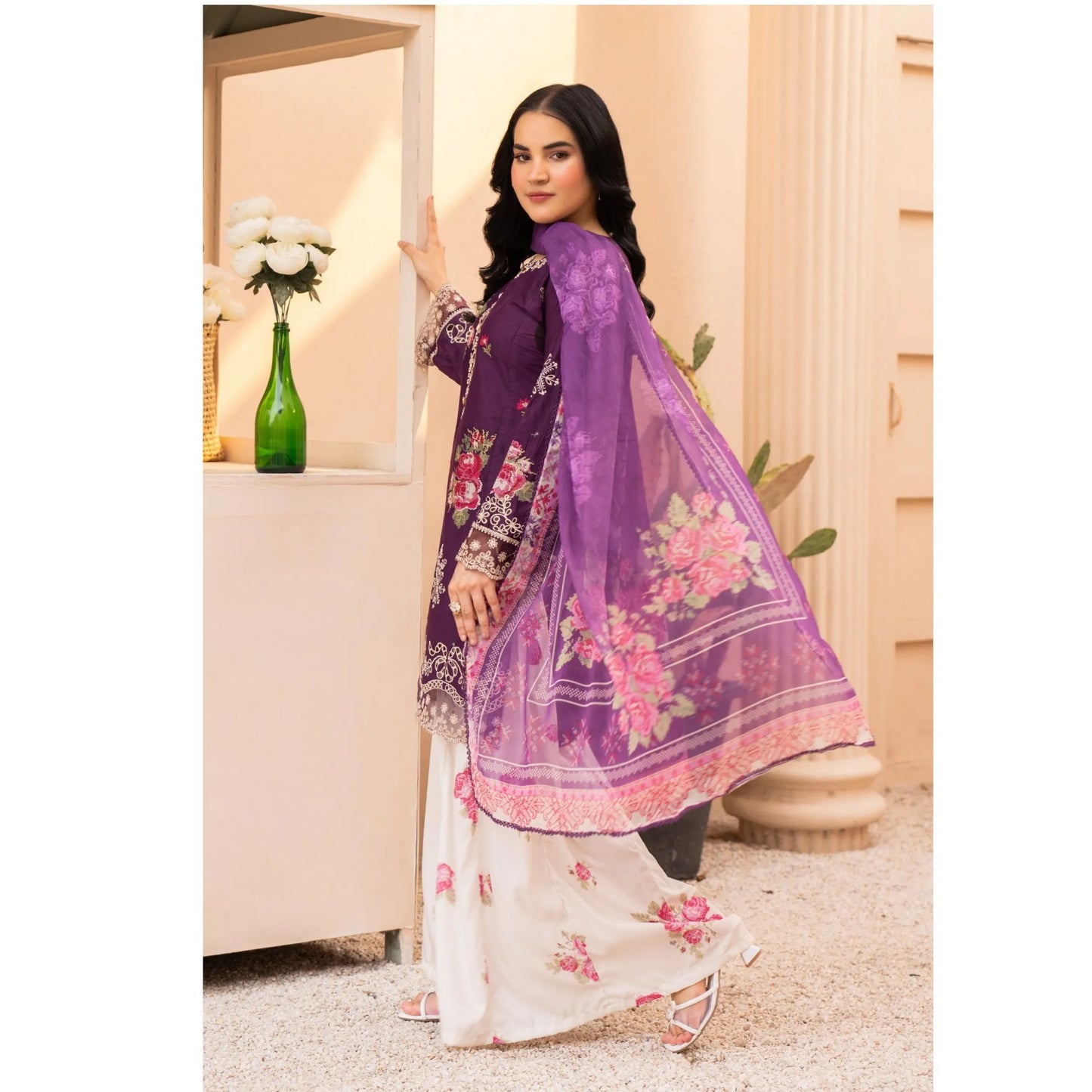 UMRZ-62 "Crimsons" by Rangz Embroidered Cotton with poly Lawn Sharara Festive collection| Ready to Wear Pakistani Asian clothes