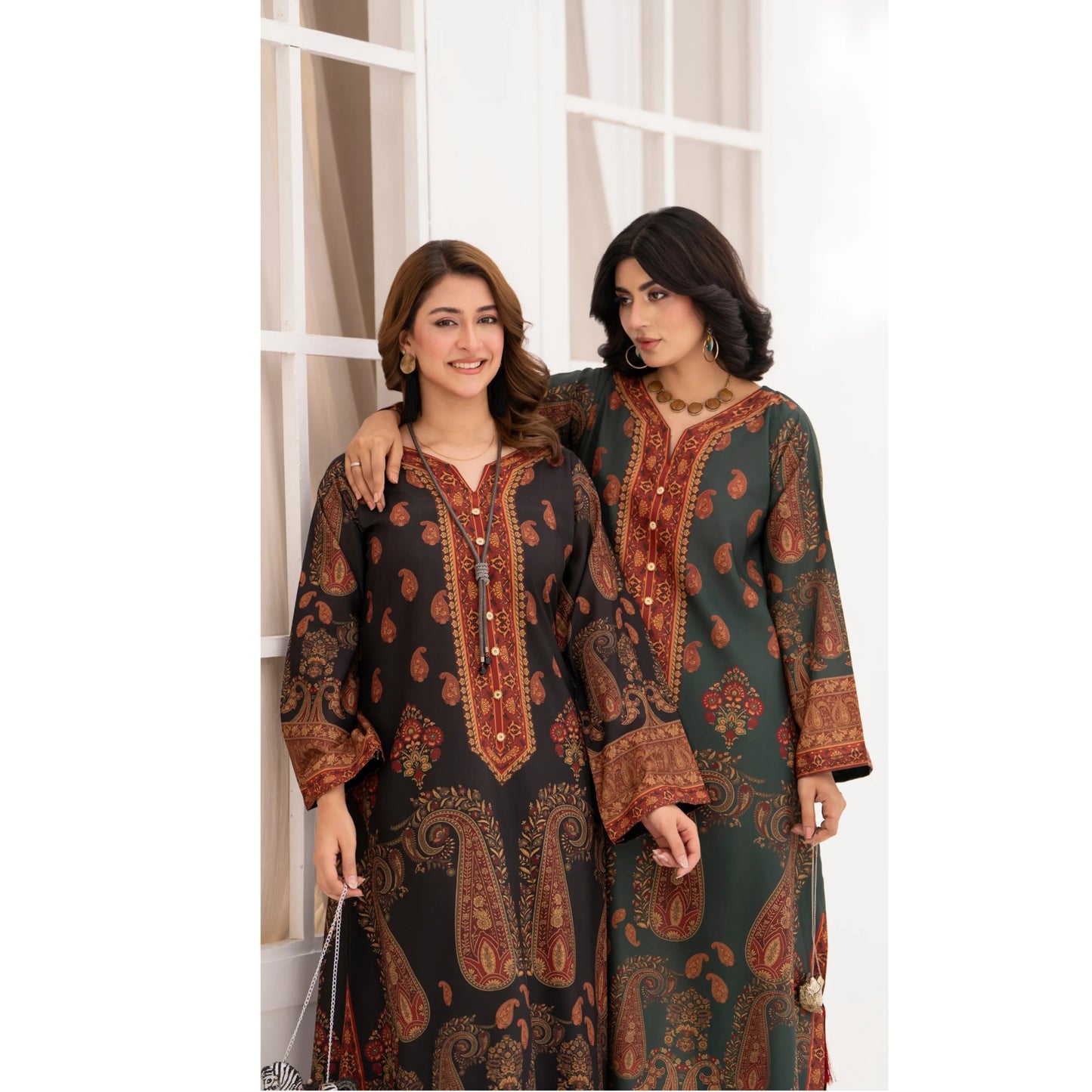 UA-215 " Printed Poly Silk Lawn Kaftan Style Co Ord Set Collection by Umnaa | Ready to Wear Pakistani Asian clothes