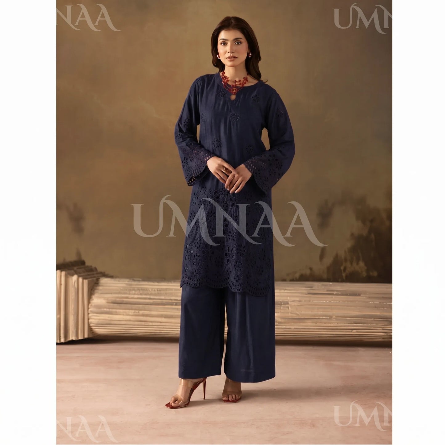 UMS-50 "Luxkari" Linen Chikenkari Co-Ords 2 pc Set by Umnaa