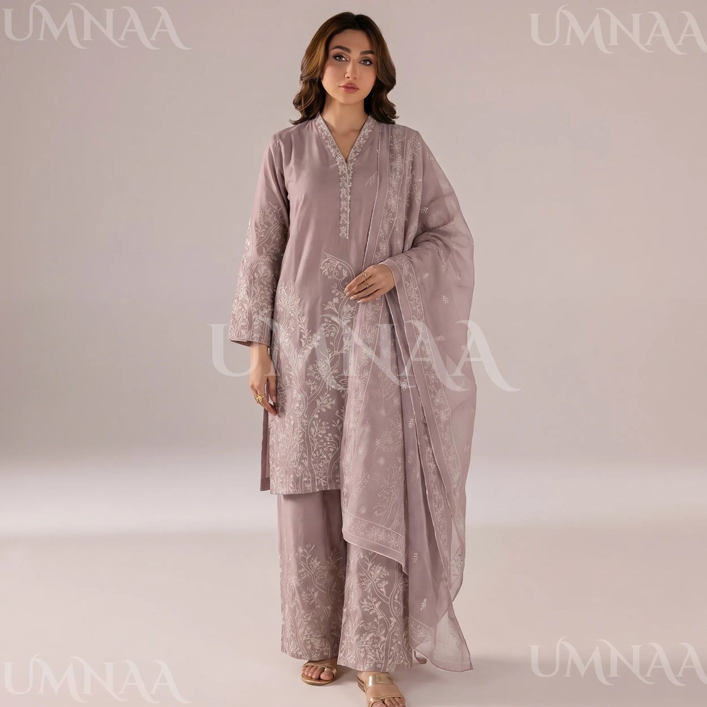 UA-221 Embroidered Cotton Ready to Wear Collection Pakistani Asian Women | 3 Piece Shirt Trouser Duppata by Umnaa