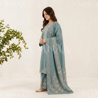 UA-222 Embroidered Cotton Ready to Wear Collection Pakistani Asian Women | 3 Piece Shirt Trouser Duppata by Umnaa