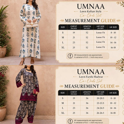 RA-34 Printed Lawn Kaftan Style and Short Farshi Shalwar 2 Piece Casual Summer Collection by Raniya.h