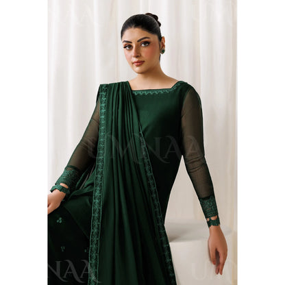 UA-230 Chiffon Sharara Full Sleeves Lined 3 Piece Suit | Chiffon Shirt with Embroidered Sharara & Dupatta | Formal Party Wear