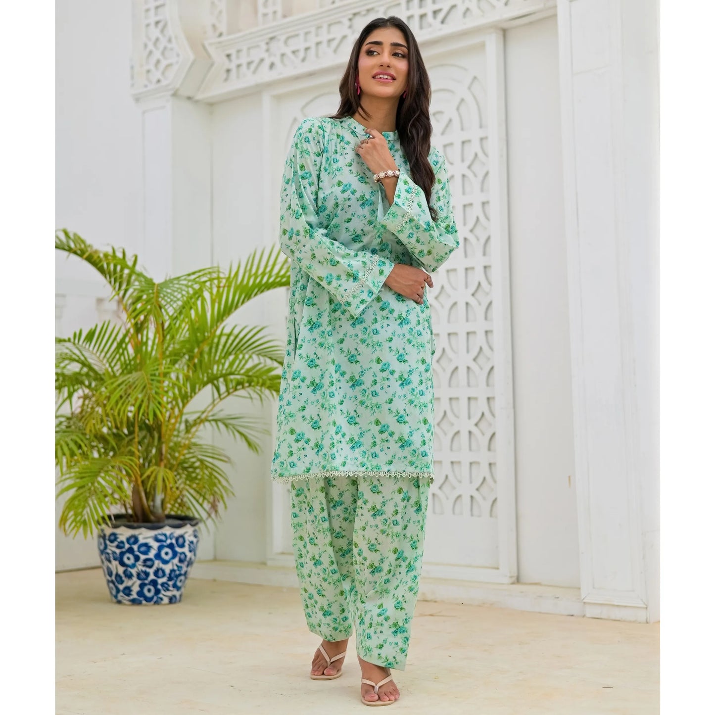 UA-248 Printed Lawn 2 Piece Co-Ord Set | Soft Breathable Summer Outfit | Casual Matching Shirt & Trouser Set by Umnaa