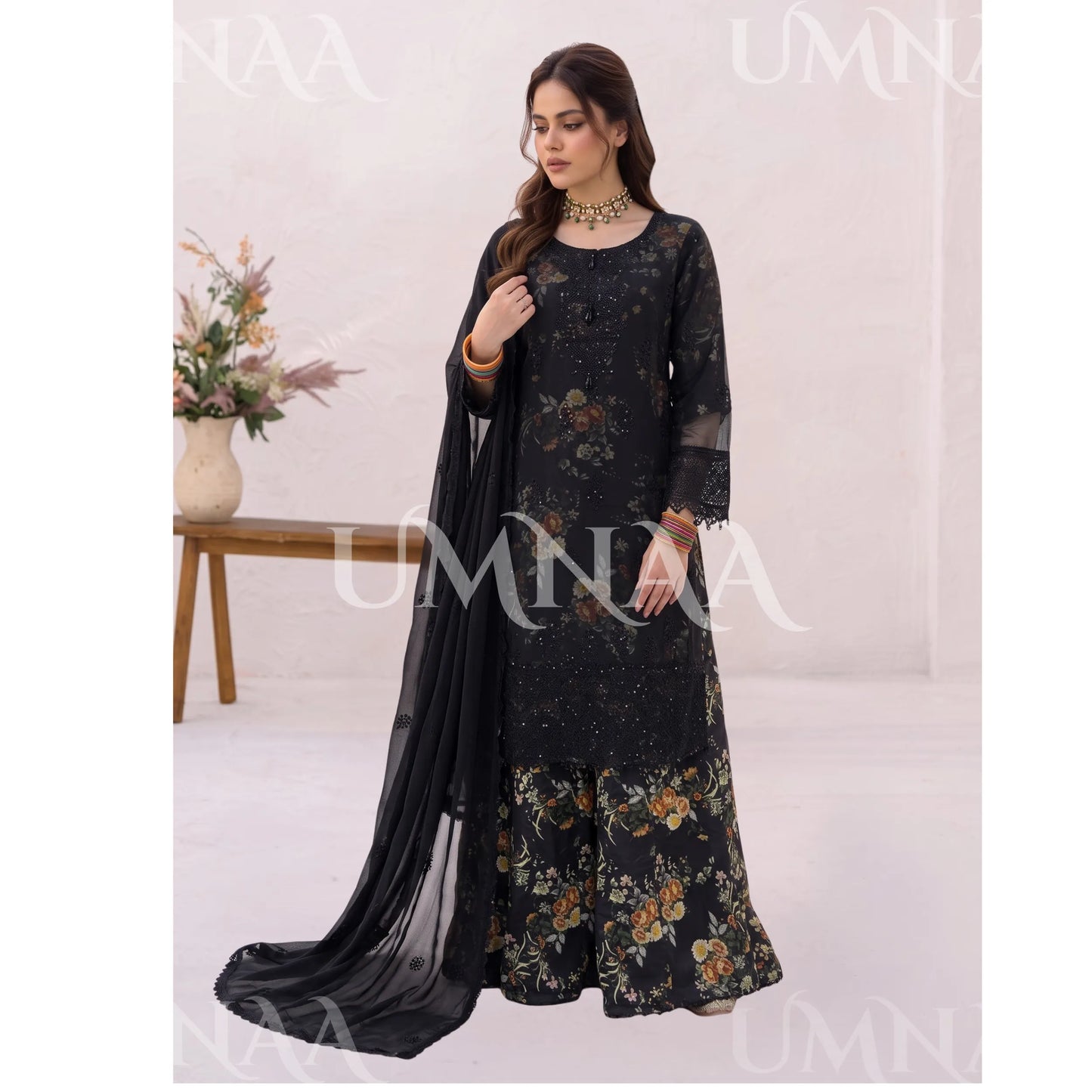 UA-249 Embroidered Chiffon Sharara Collection by Umnaa