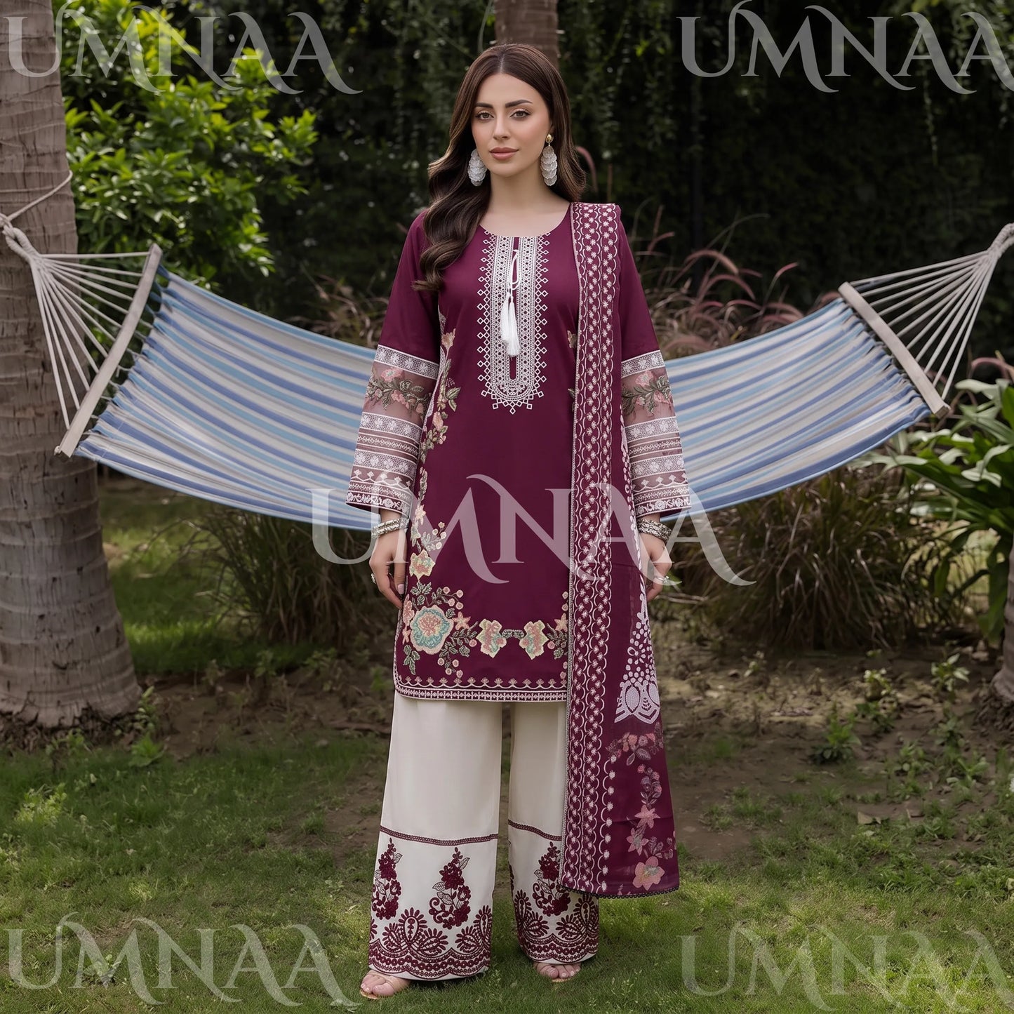 UA-256 Embroidered Cotton 3 Pc Collection Ready to Wear Pakistani Asian clothes by Umnaa