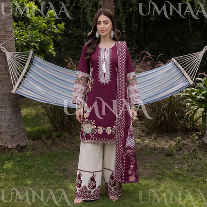 UA-256 Embroidered Cotton 3 Pc Collection Ready to Wear Pakistani Asian clothes by Umnaa