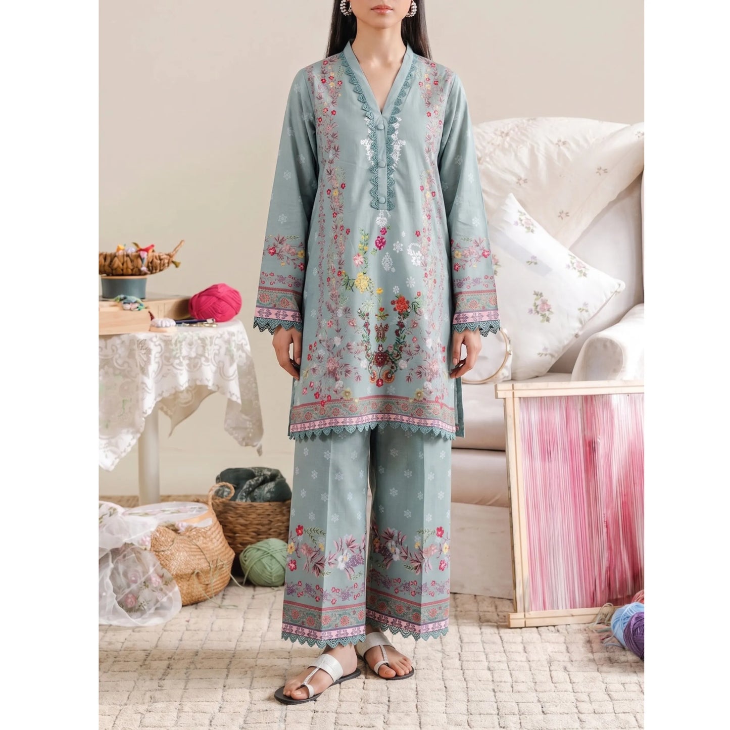 USN-27 Printed Lawn 2 Piece Co-Ord Set for Women | Soft Summer Casual Wear by Saphron