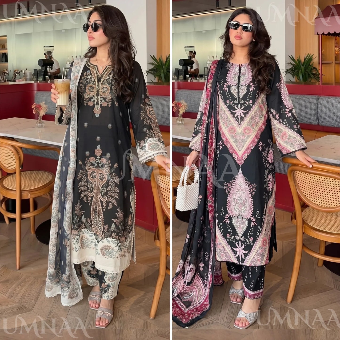 UA-274 Printed Lawn Long Kaftan Style 3 Pc Collection | Umnaa