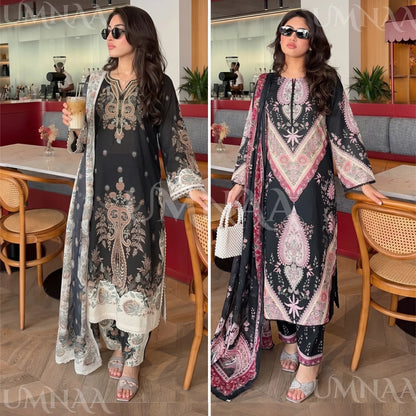 UA-274 Printed Lawn Long Kaftan Style 3 Pc Collection | Umnaa