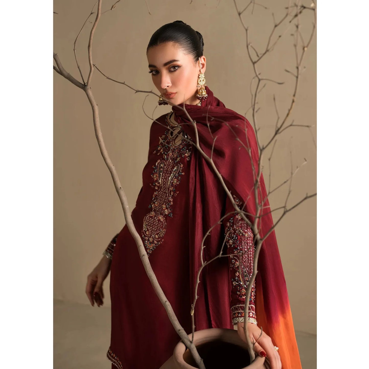 UA-282 Embroidered Raw Silk Luxury Sharara Collection | Umnaa