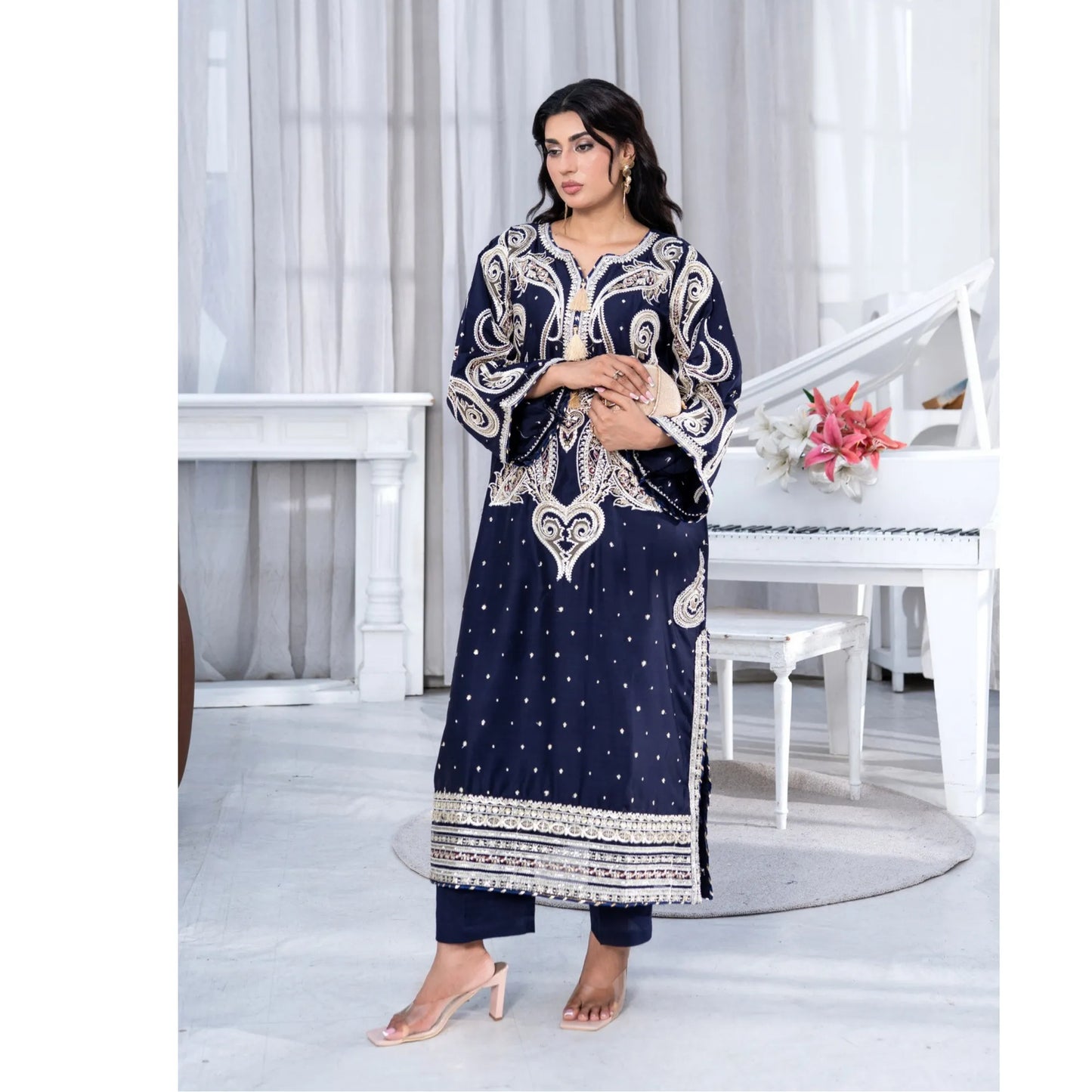 UA-286 Embroidered Viscose Silk Co-Ords Set | Umnaa