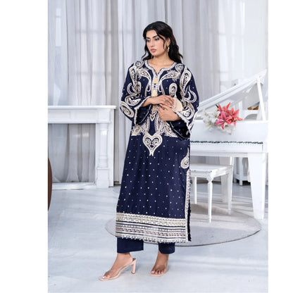 UA-286 Embroidered Viscose Silk Co-Ords Set | Umnaa