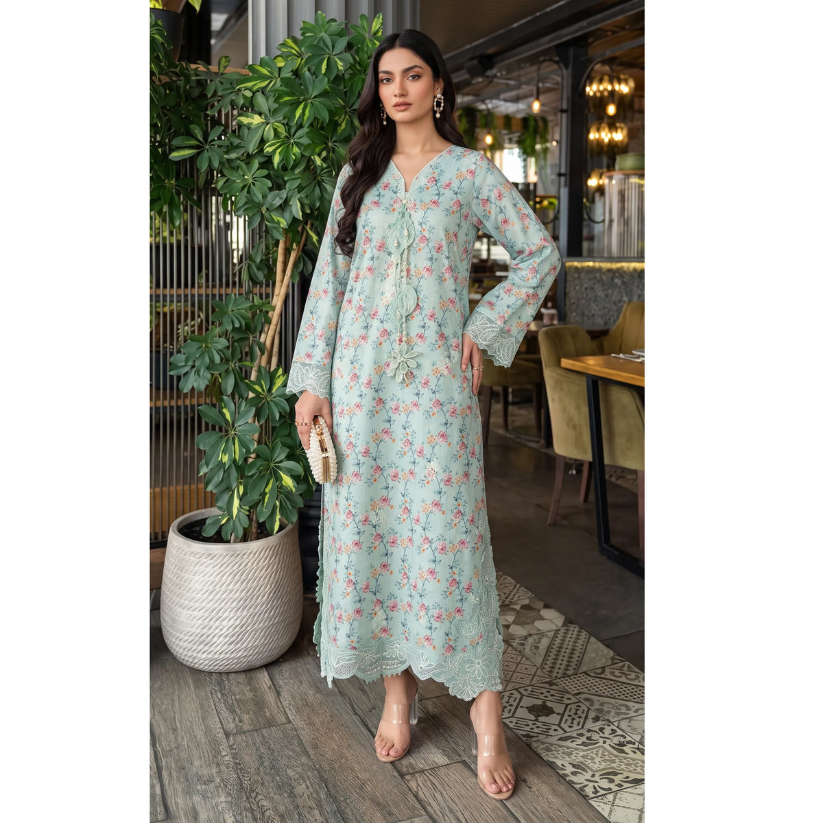 UGL-01 Embroidered Printed Lawn Kaftan 2 Piece Set | Guzel