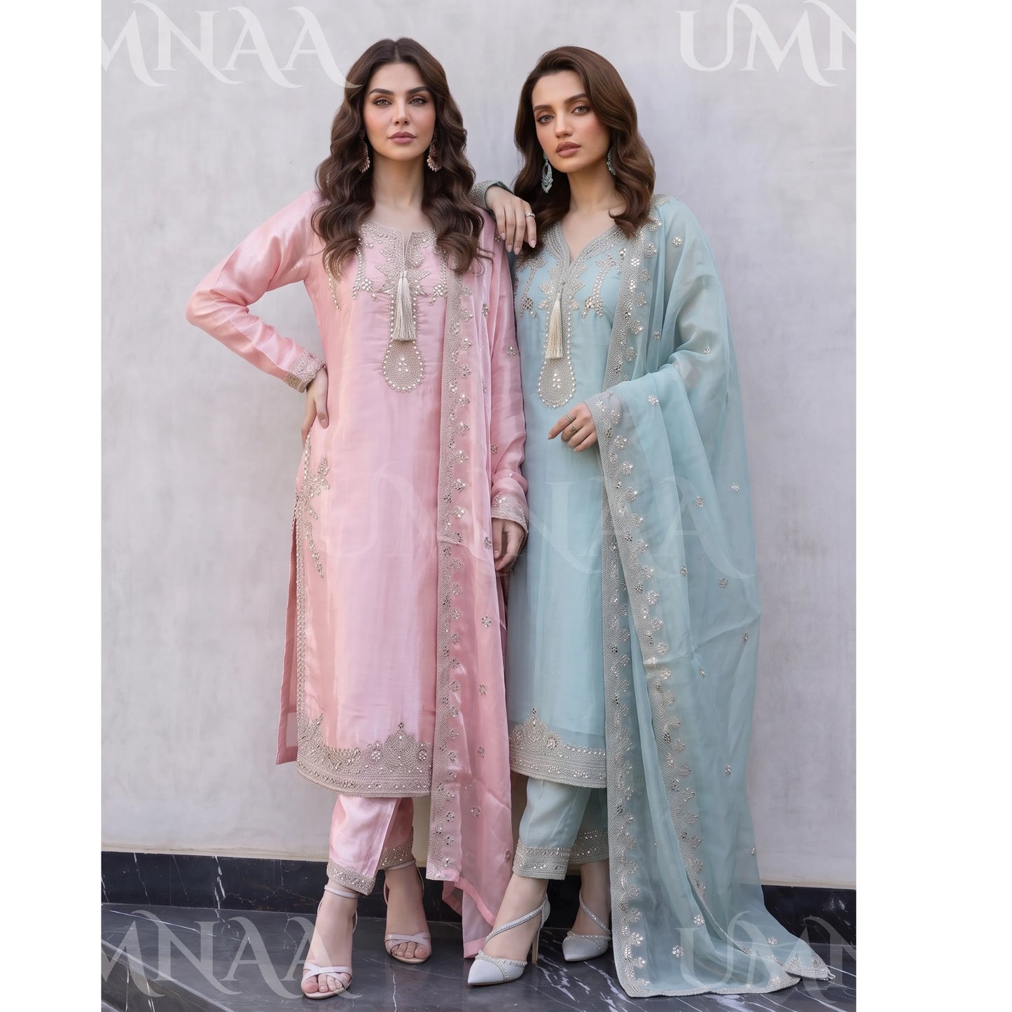 UA-289 Luxury Silk 3-Pc Suit | Embroidered Pakistani Formal Wear