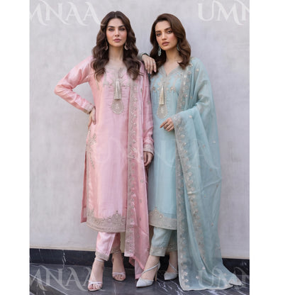 UA-289 Luxury Silk 3-Pc Suit | Embroidered Pakistani Formal Wear