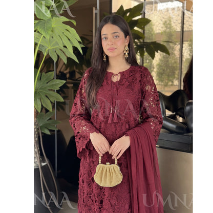 UA-290 Qureshia Silk Sharara 3 Pc | Umnaa