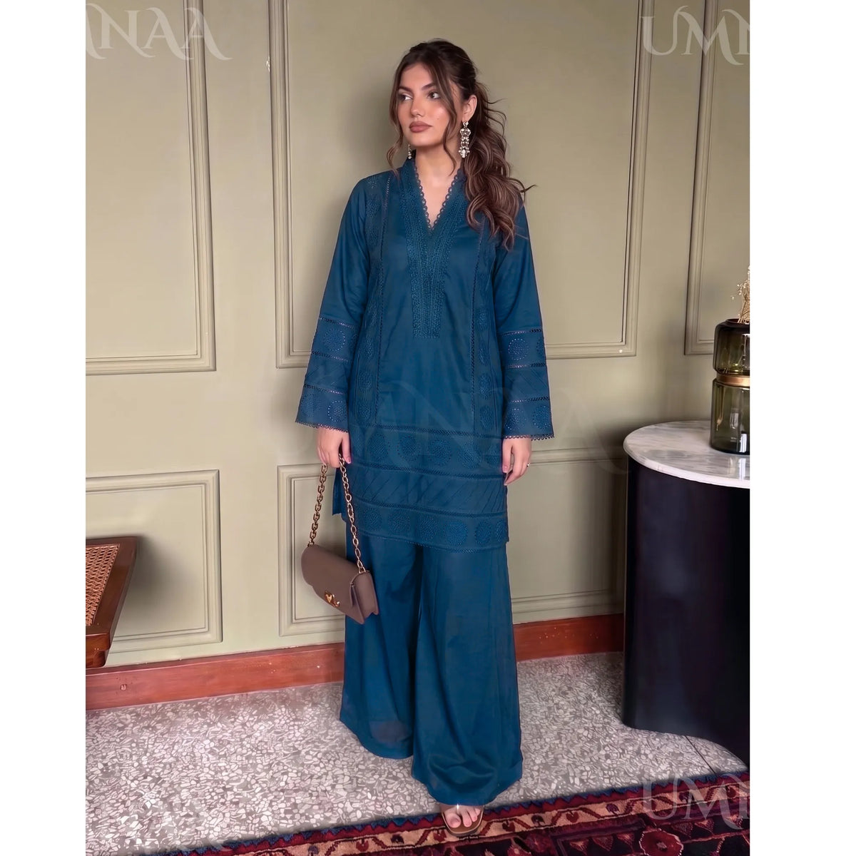 RA-41 Linen Chikankari 2 Piece Sharara | Raniya.h - Teal Blue