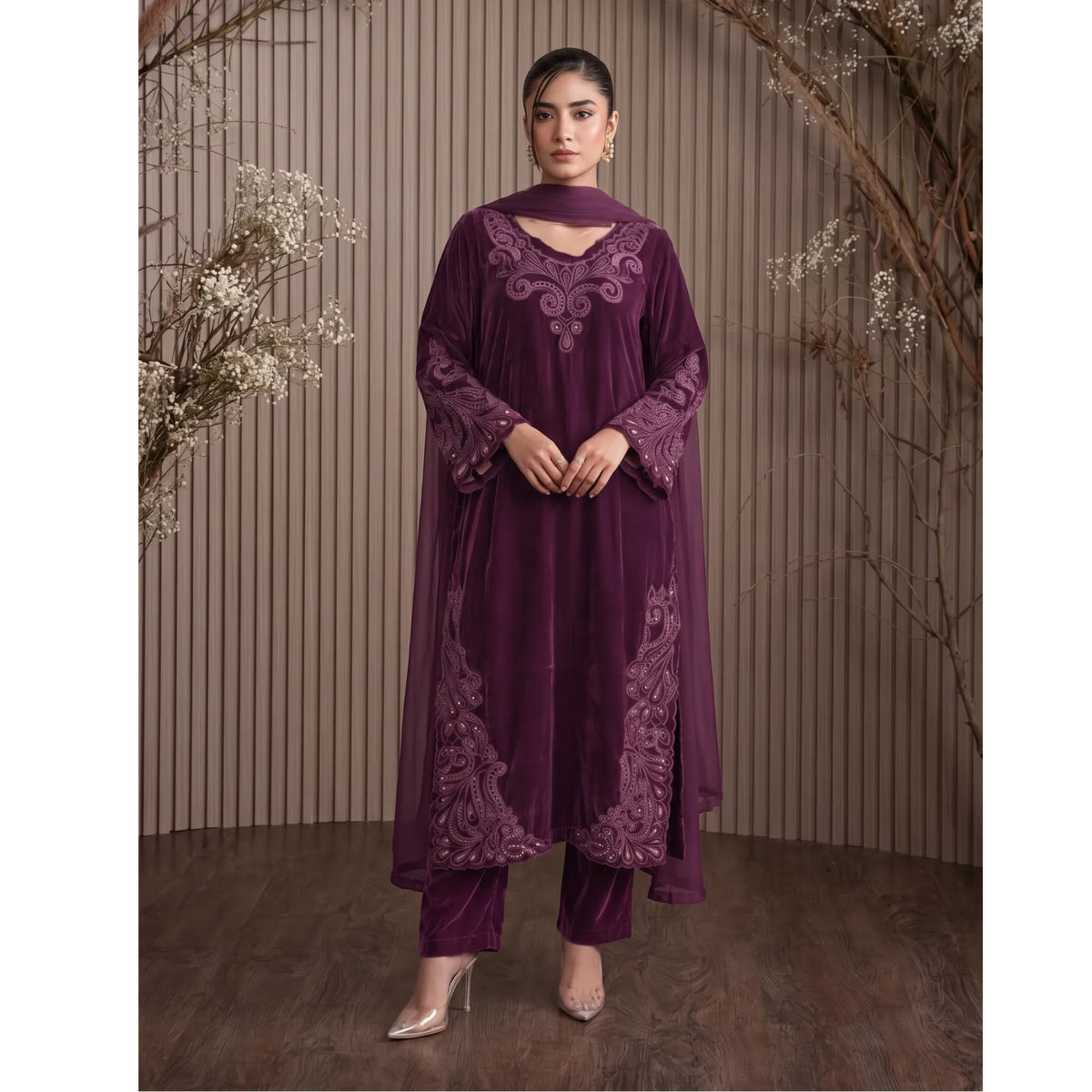 UA-300 Embroidered Velvet 3 Pc Collection | Umnna