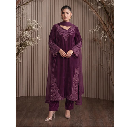 UA-300 Embroidered Velvet 3 Pc Collection | Umnna