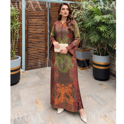 UA-302 Printed Shamooz Silk Kaftan Style Co-Ord | Umnaa