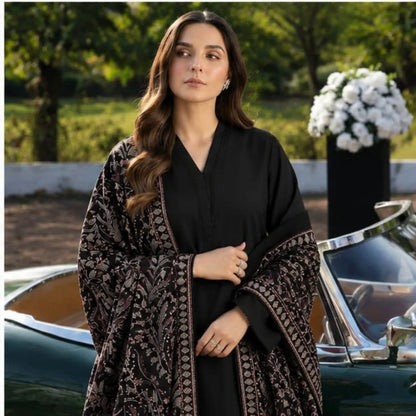 UA-303 Winter Dhanak Embroidered Shawl 3 Pc | Umnaa