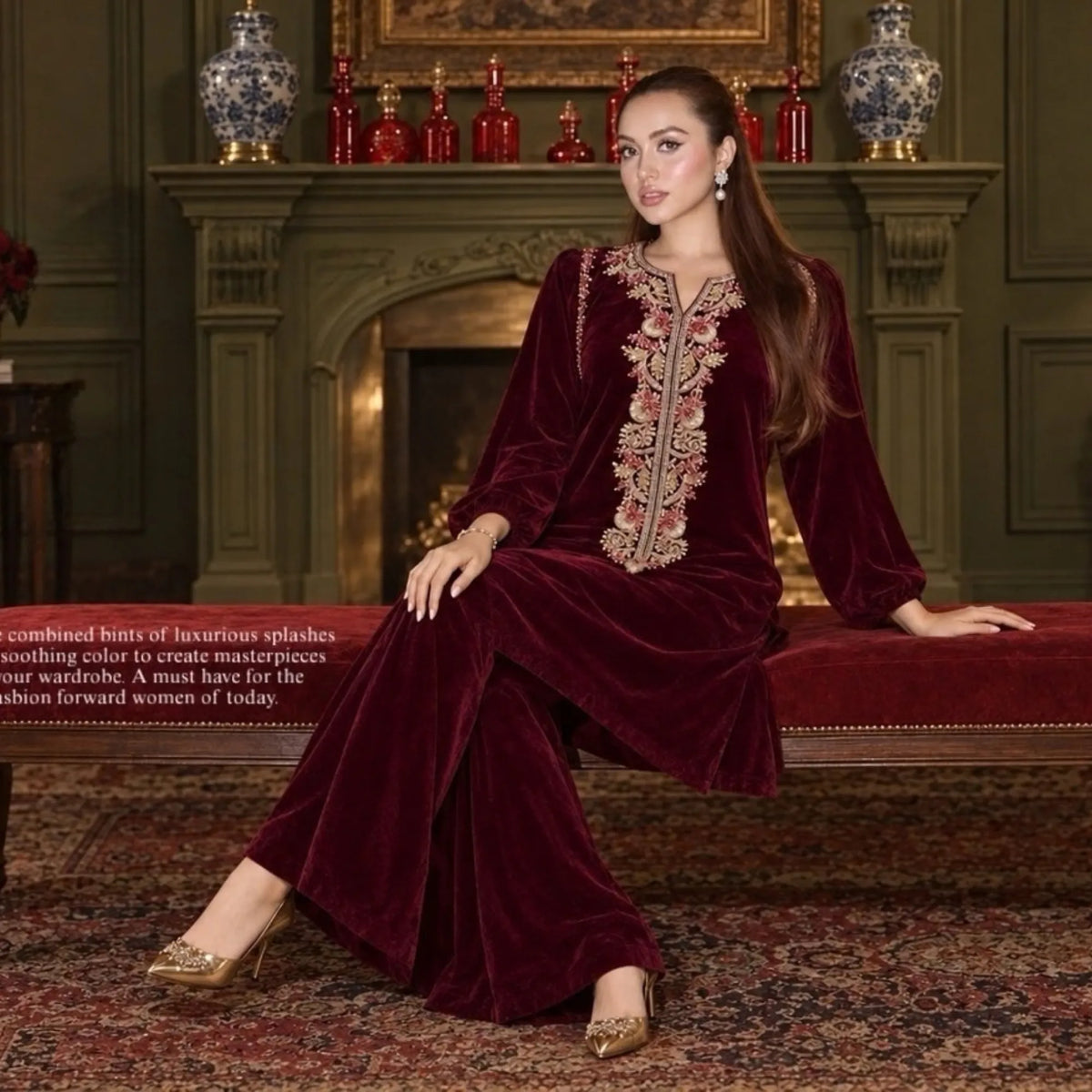 RA-42 Mehr-e-Noor Luxury Velvet Co-Ords | Raniya.h