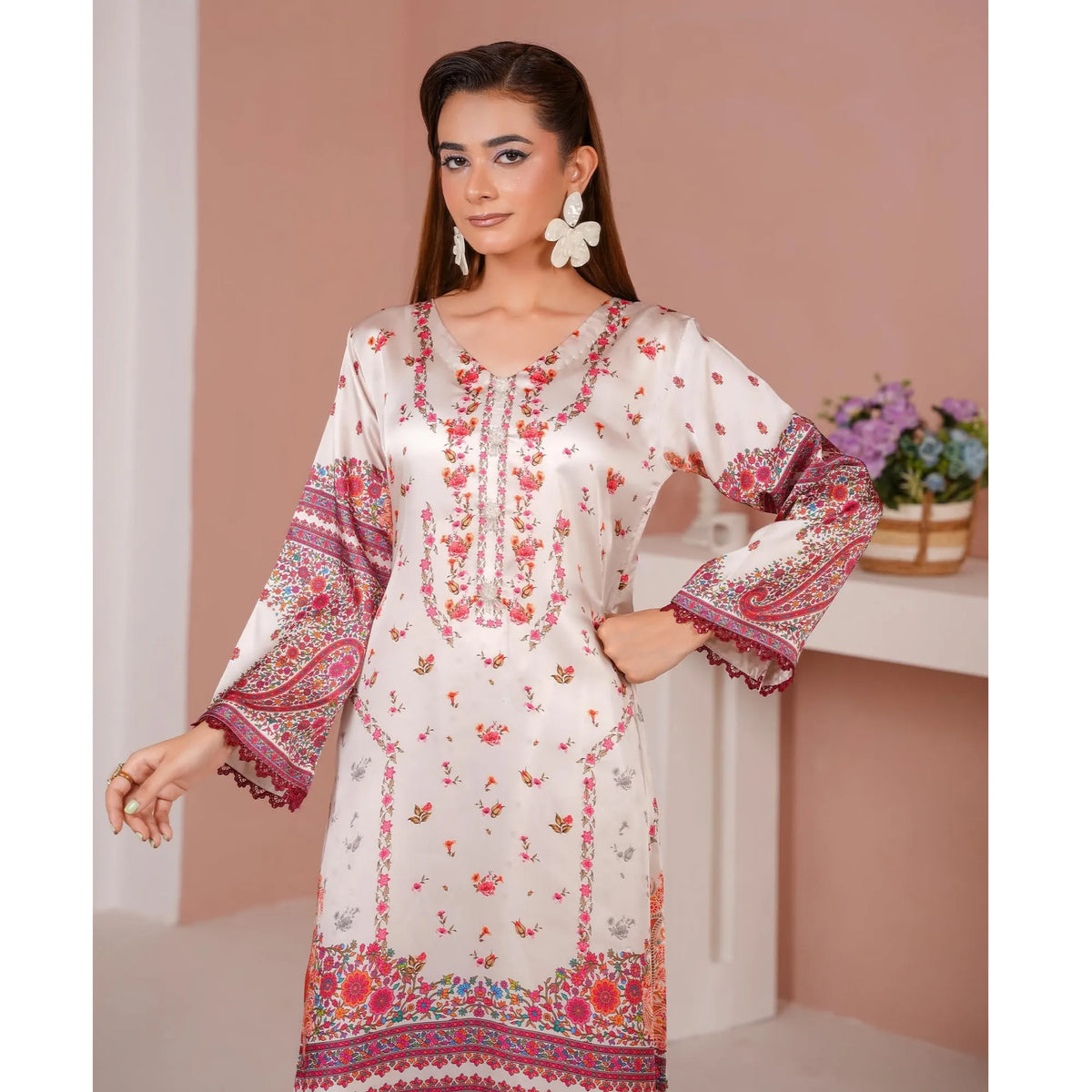 UA-312 Printed Shamooz Silk Printed Kaftan Style Co-Ord Set| Umnaa