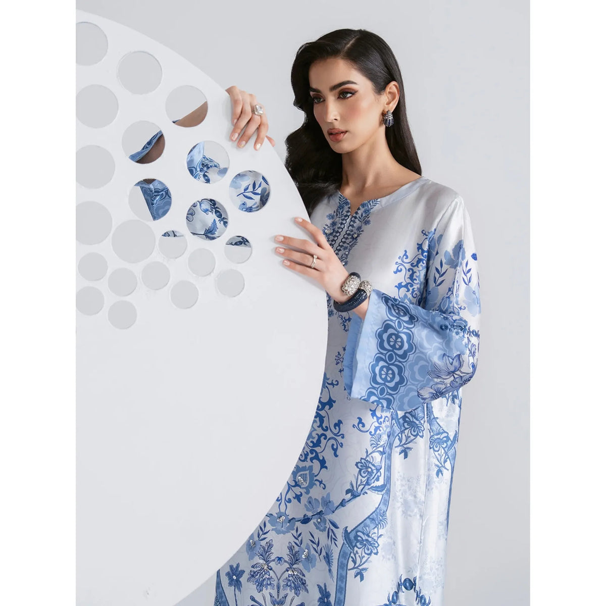 UAL-08 Printed Silk Kaftan with Trouser 2 Pc Set | Ally's