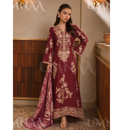 UA-317 Luxury Linen Kaftan Style 3 Pc | Umnaa
