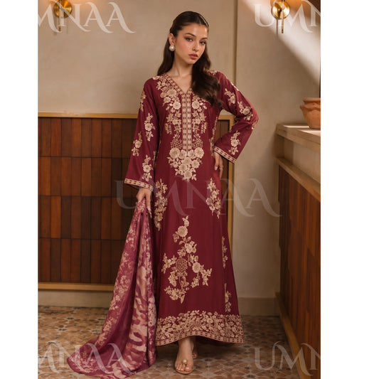UA-317 Luxury Linen Kaftan Style 3 Pc | Umnaa