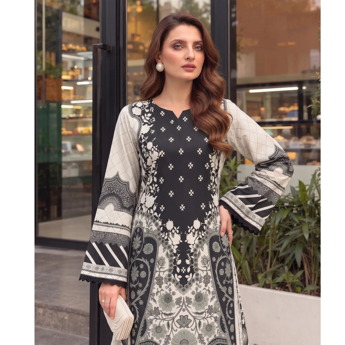 UA-319 Printed Shamooz Silk Kaftan Co-Ords 2 Pc | Umnaa