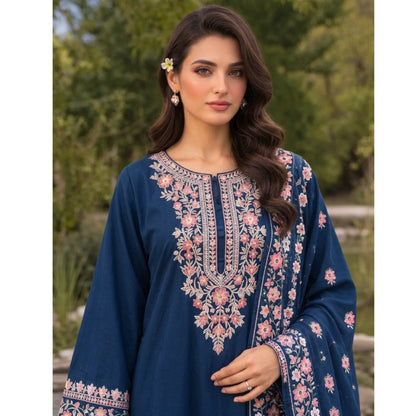UA-326 Embroidered Dhanak Kaftan Style 3 Pc | Umnaa