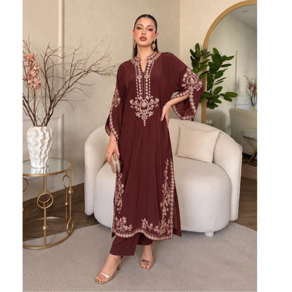 UA-329 Luxury Dhanak Kaftan Co-Ord 2 Pc | Umnaa
