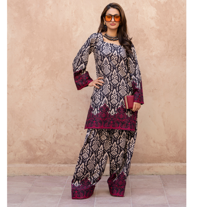RA-34 Embroidered Lawn Kaftan Style and Short Farshi Shalwar 2 Piece Casual Summer Collection by Raniya.h