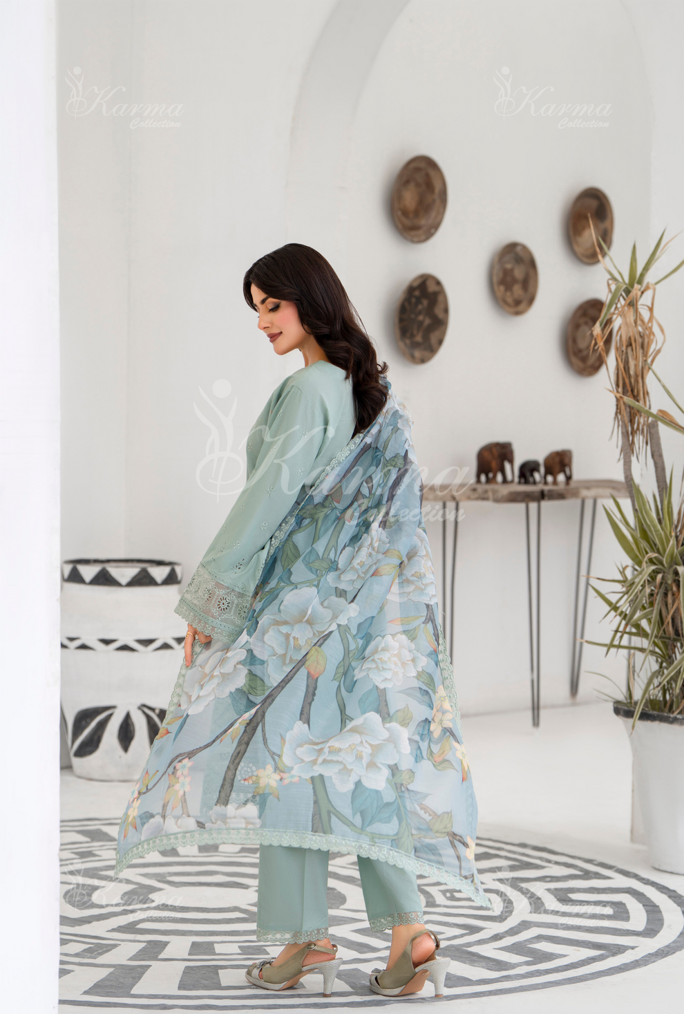 KC- 1394 | Mint Blue | 3 Pc | Chikenkari Cotton Lawn | Karma Collection