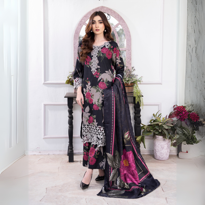 3 Pc Embroidered Printed Dress with Dhanak Wool Shawl | Winter Collection | Raniya.h | UMRAH0503